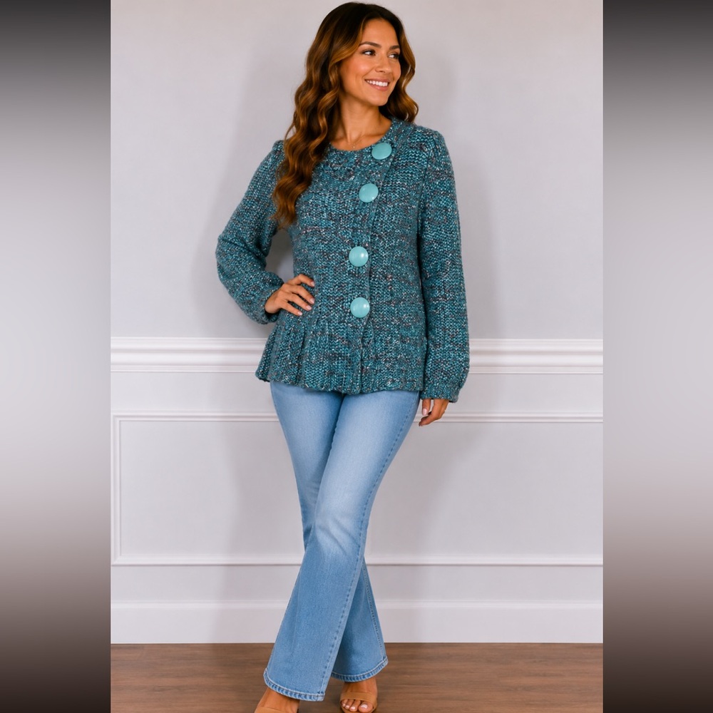 CARTISE Teal Knit Button-Front Sweater Jacket Size Large